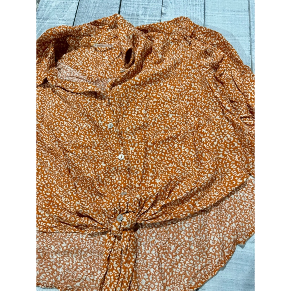 Free People Women’s Celia Printed Front Tie Blouse - “Rust Combo” (WORN ONCE)